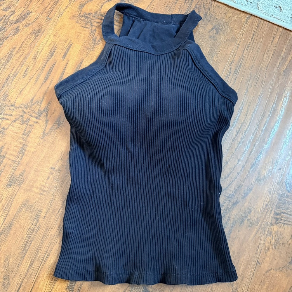 Uniqlo Women's Halter Neck Bra Sleeveless Top Ribbed Padded Size S black